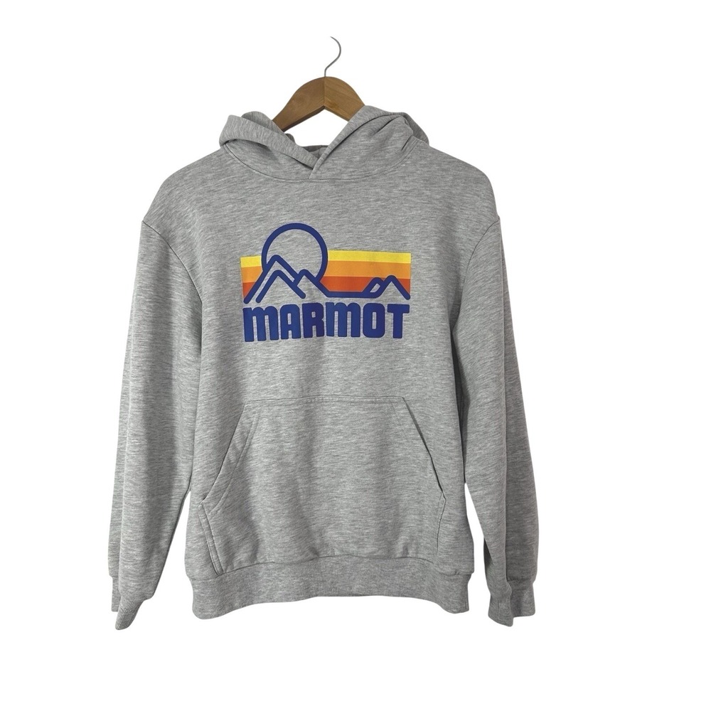 Marmot‎ Hoodie Sweatshirt Womens Small Petite Light Gray Kangaroo Pocket Active